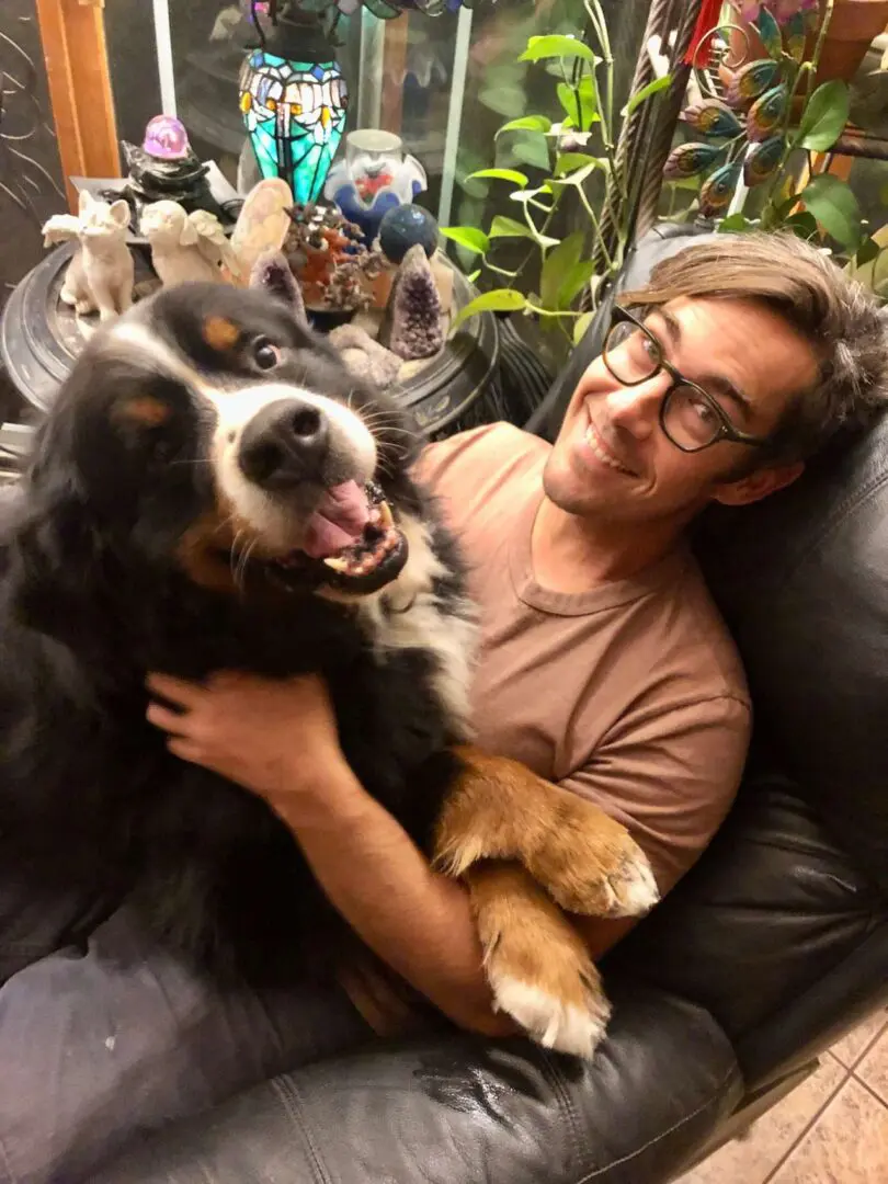 A Person Playing With His Pet Dog on a Couch